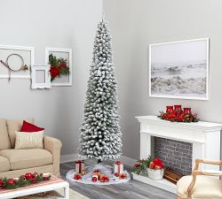 Lit Flocked Pencil Artificial Christmas Tree