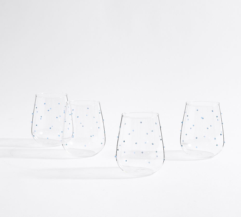 Confetti Celebration Stemless Wine Glasses - Set of 4 - Blue Dots