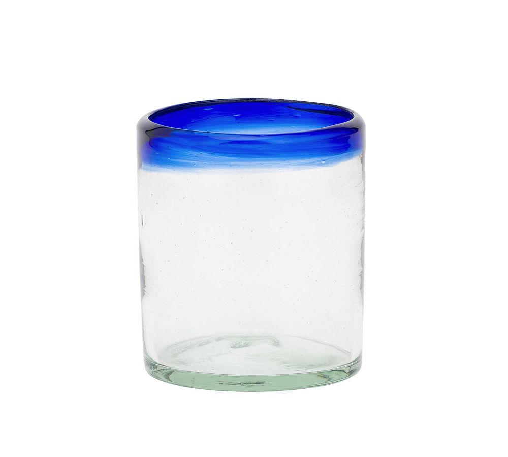Baja Double Old Fashioned Glass Set - Set of 4 - Clear/Cobalt Rim