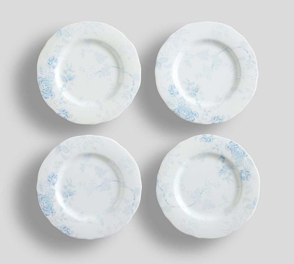 LoveShackFancy Blue Rose Melamine Appetizer Plates - Set of 4 - Set of 4 - Blue