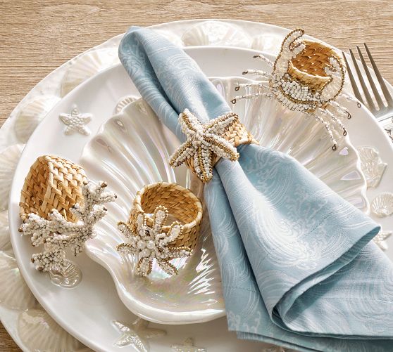 Beaded Coastal Napkin Rings - Mixed Set of 4