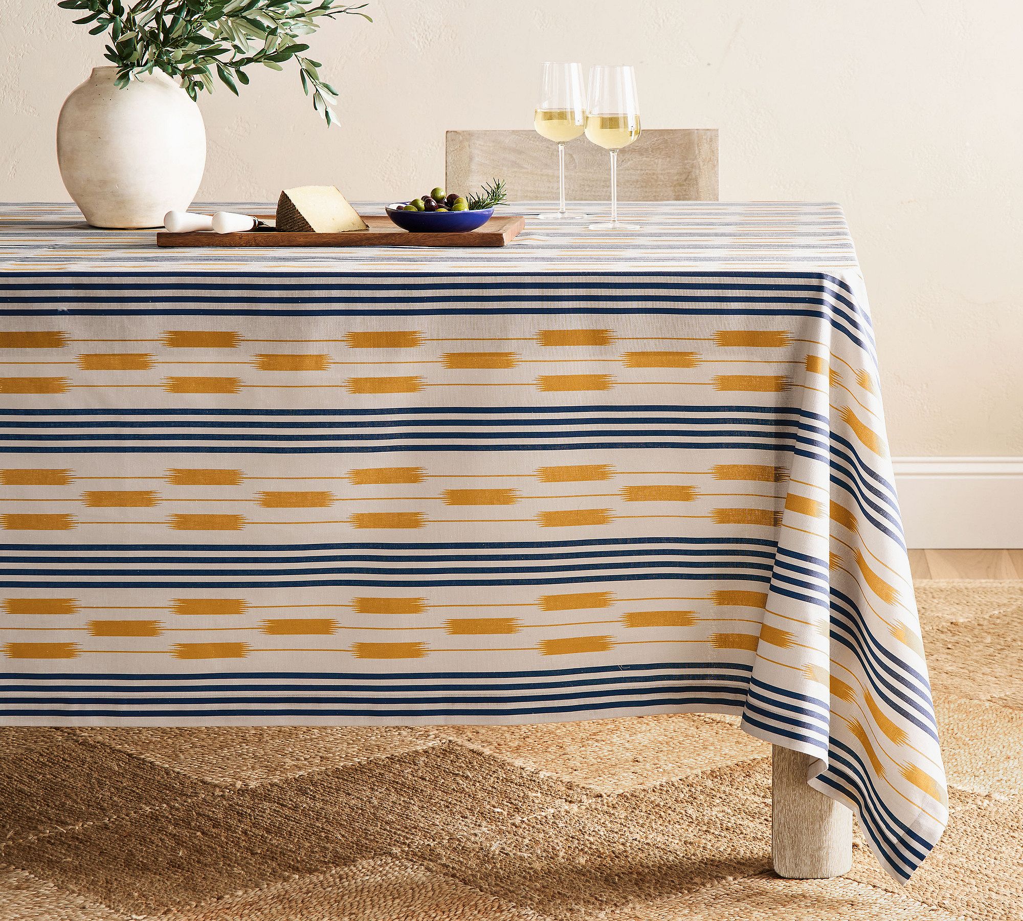 Ikat Stripe Cotton/Linen Tablecloth thumbnail 4