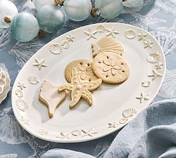 Coastal Embossed Stoneware Oval Serving Platter