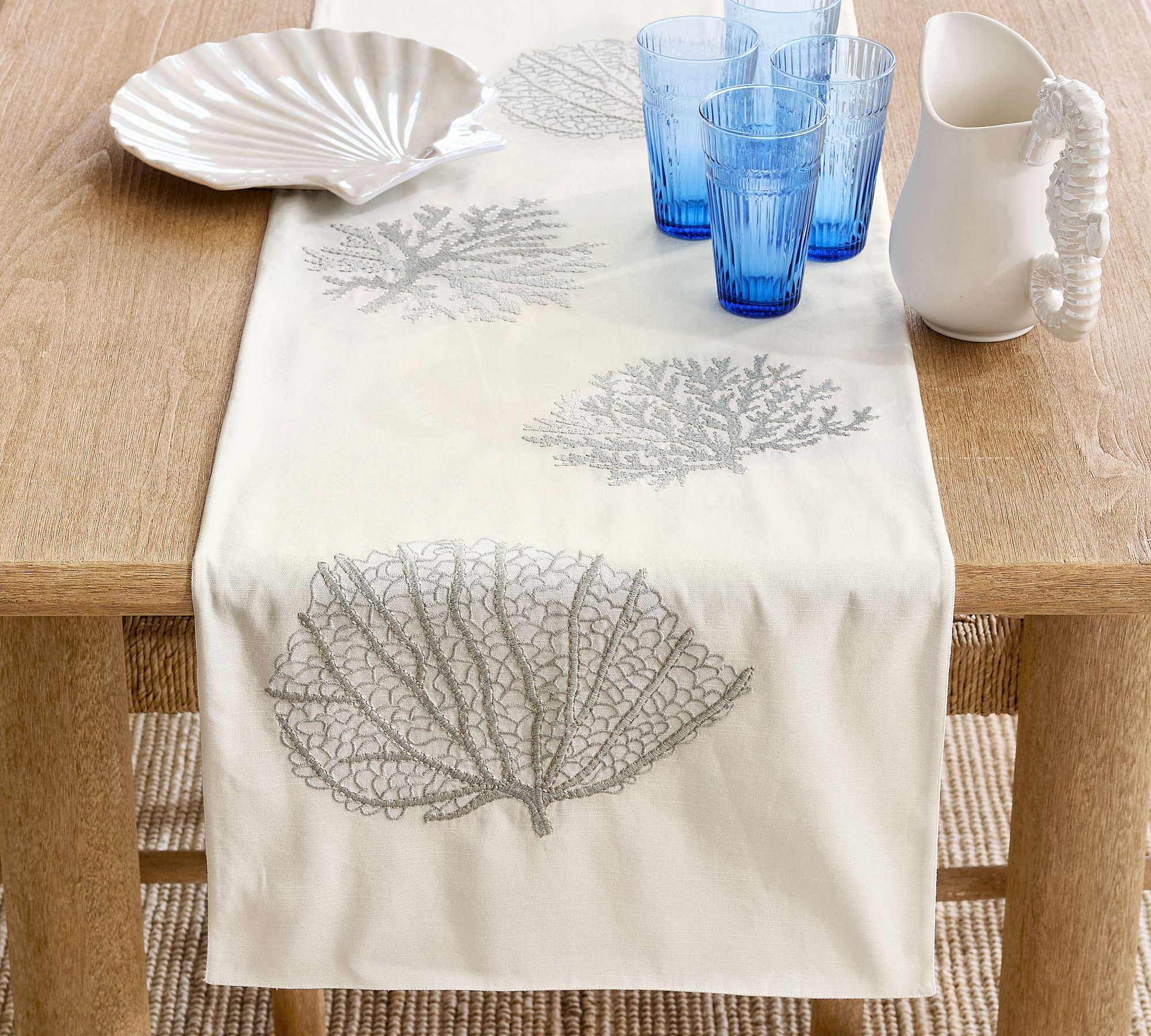 Coral Shimmer Embroidered Cotton Table Runner thumbnail 4