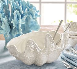 Pearlescent Clam Shell Stoneware Serving Bowl