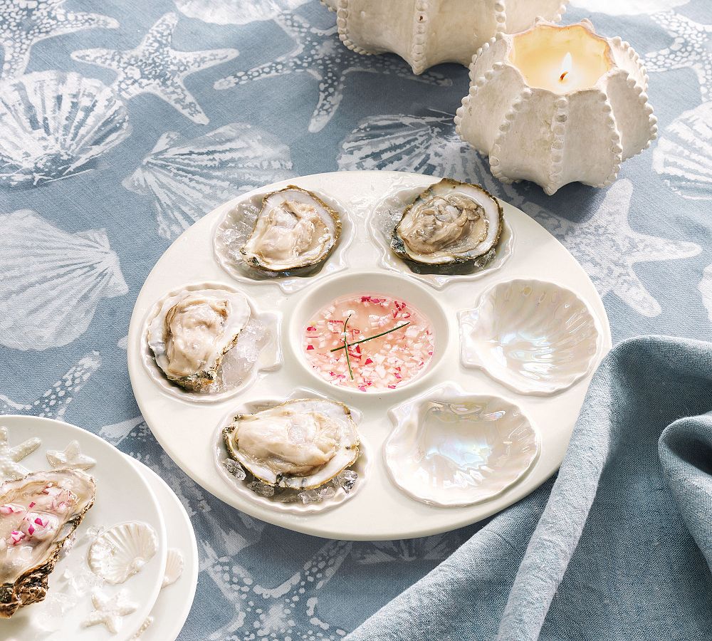 Coastal Embossed Stoneware Oyster Serving Platter by Pottery Barn