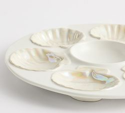 Coastal Embossed Stoneware Oyster Serving Platter