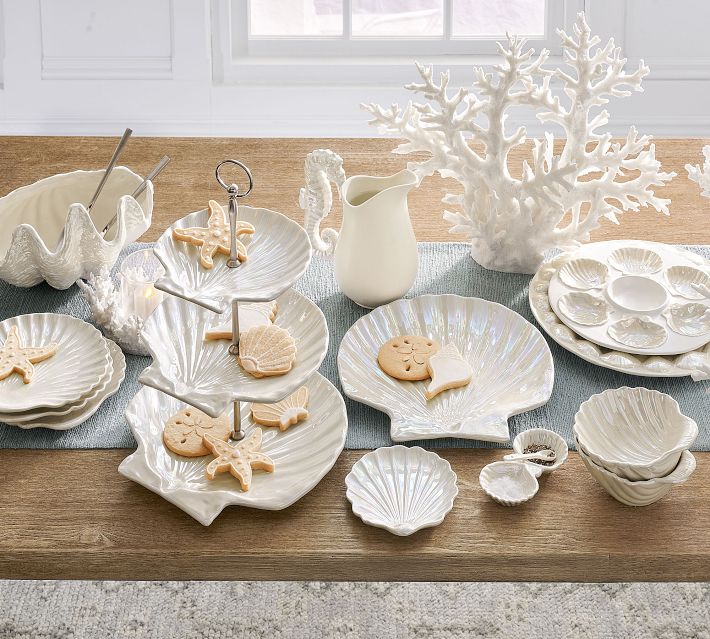 Coastal Embossed Stoneware Oyster Serving Platter | Pottery Barn