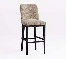 Open Box: Layton Upholstered Bar Stool (31.5") - Performance Midland Tweed Stone, Blackened Oak