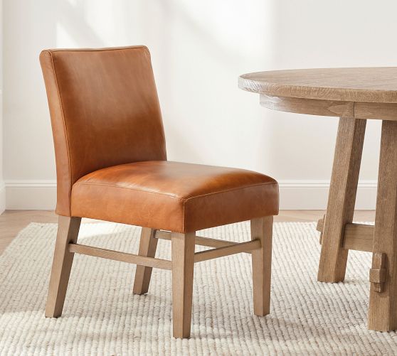 Classic Leather Dining Chair with Stretcher by Pottery Barn
