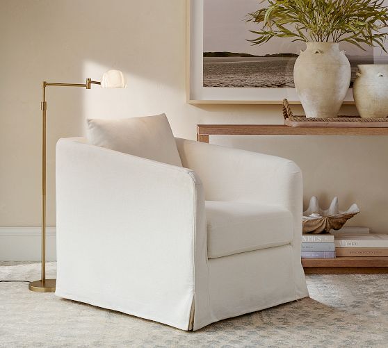 Charlotte Slipcovered Swivel Chair by Pottery Barn
