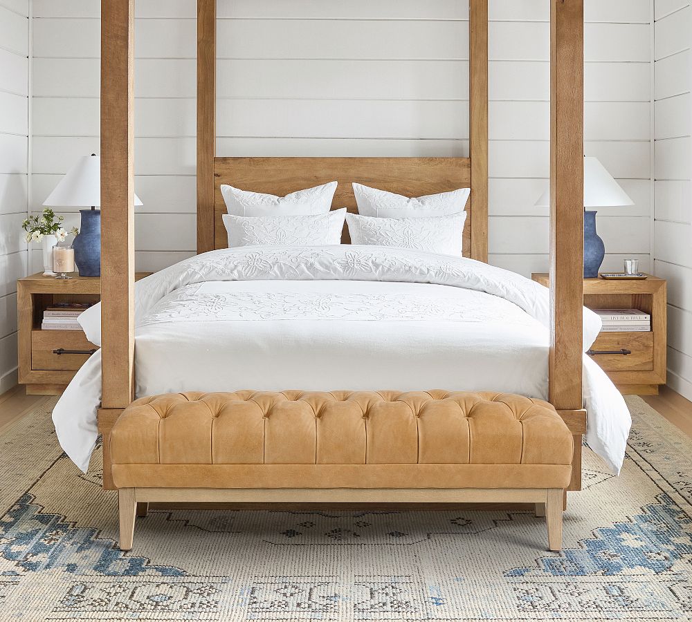 Edgewood Tufted Leather Bench by Pottery Barn