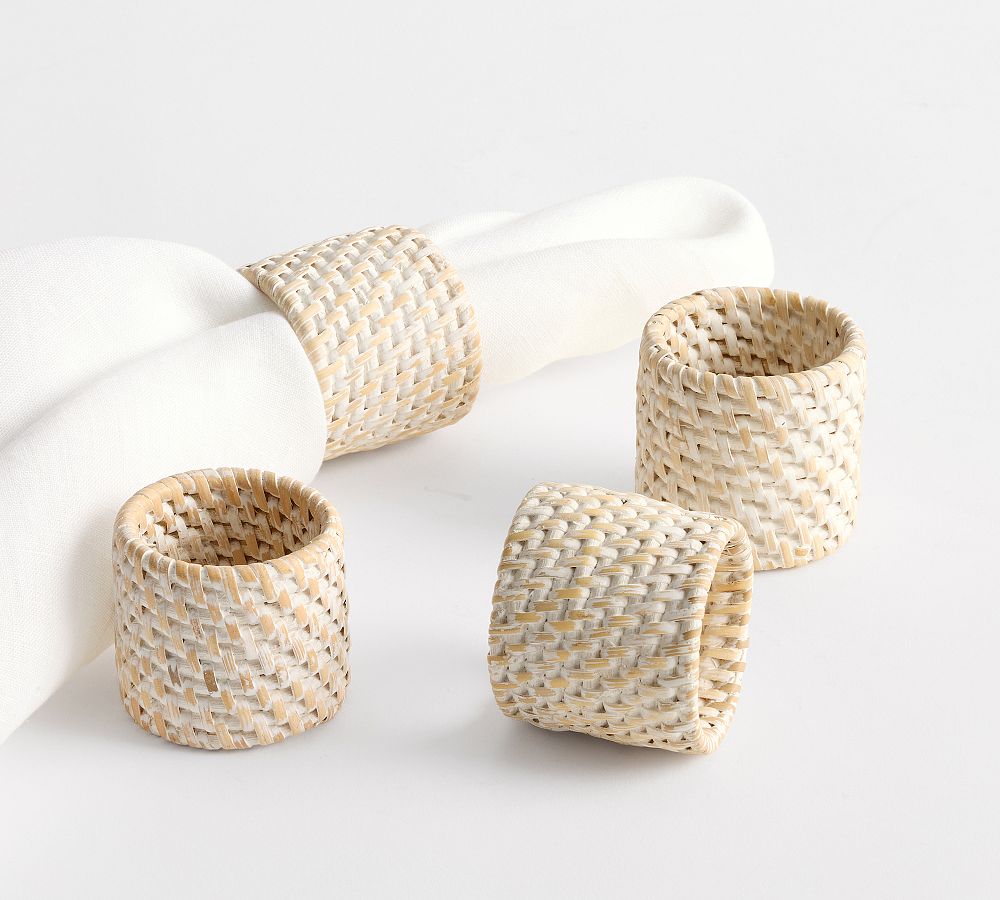 Tava Rattan Napkin Rings - Set of 4 - Set of 4 - Light Natural