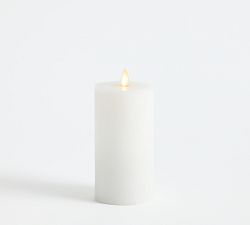 Open Box: Premium Flickering Flameless Wax Pillar Candle, Salt Washed (3"Diam x 6"H) - White