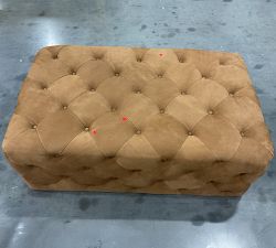 Open Box: Tufted Rectangular Leather Ottoman - Leather Nubuck Caramel