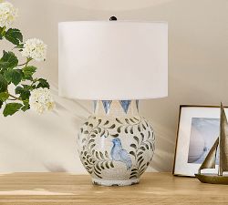 Handcrafted Bird Print Ceramic Table Lamp (22")
