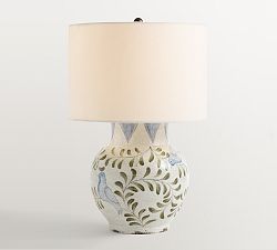 Handcrafted Bird Print Ceramic Table Lamp (22")