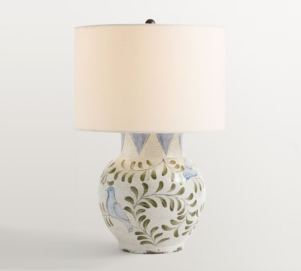 Handcrafted Bird Print Ceramic Table Lamp (22")