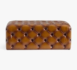 Open Box: Tufted Rectangular Leather Ottoman - Leather Nubuck Caramel