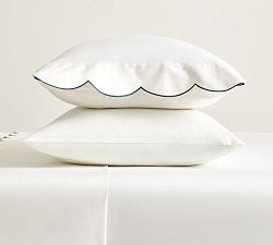 Open Box: Scalloped Embroidered Pillowcases, King, Set of 2 - White/Chambray