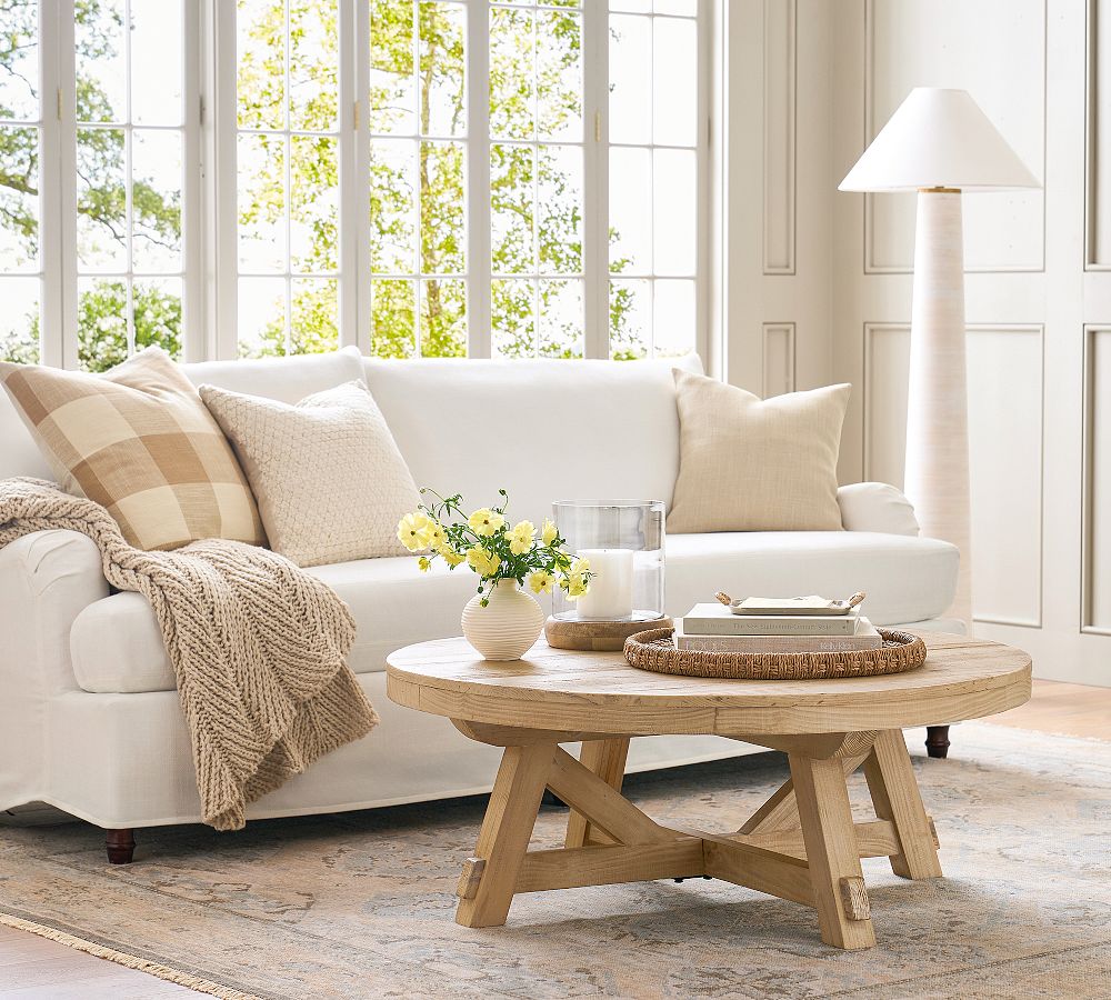 Farmhouse Trestle Round Coffee Table (44") by Pottery Barn