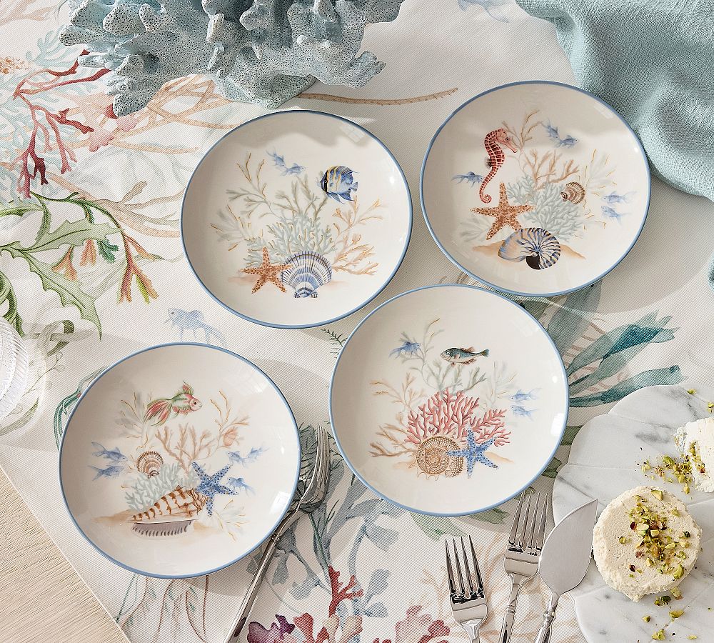 Enchanted Sea Stoneware Appetizer Plates - Mixed Set of 4 by Pottery Barn