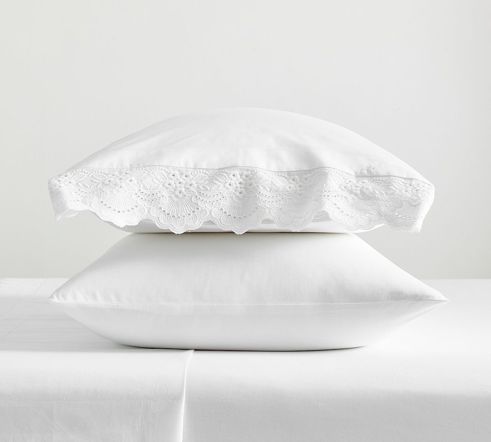 Eyelet Pillowcases - Set of 2 - White, Standard, Set of 2
