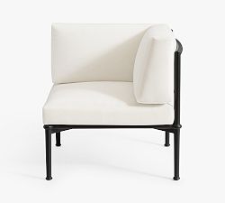 Open Box: Ellis Outdoor Sectional Corner Chair with High Performance Cushion Cover - White Canvas, Forged Iron