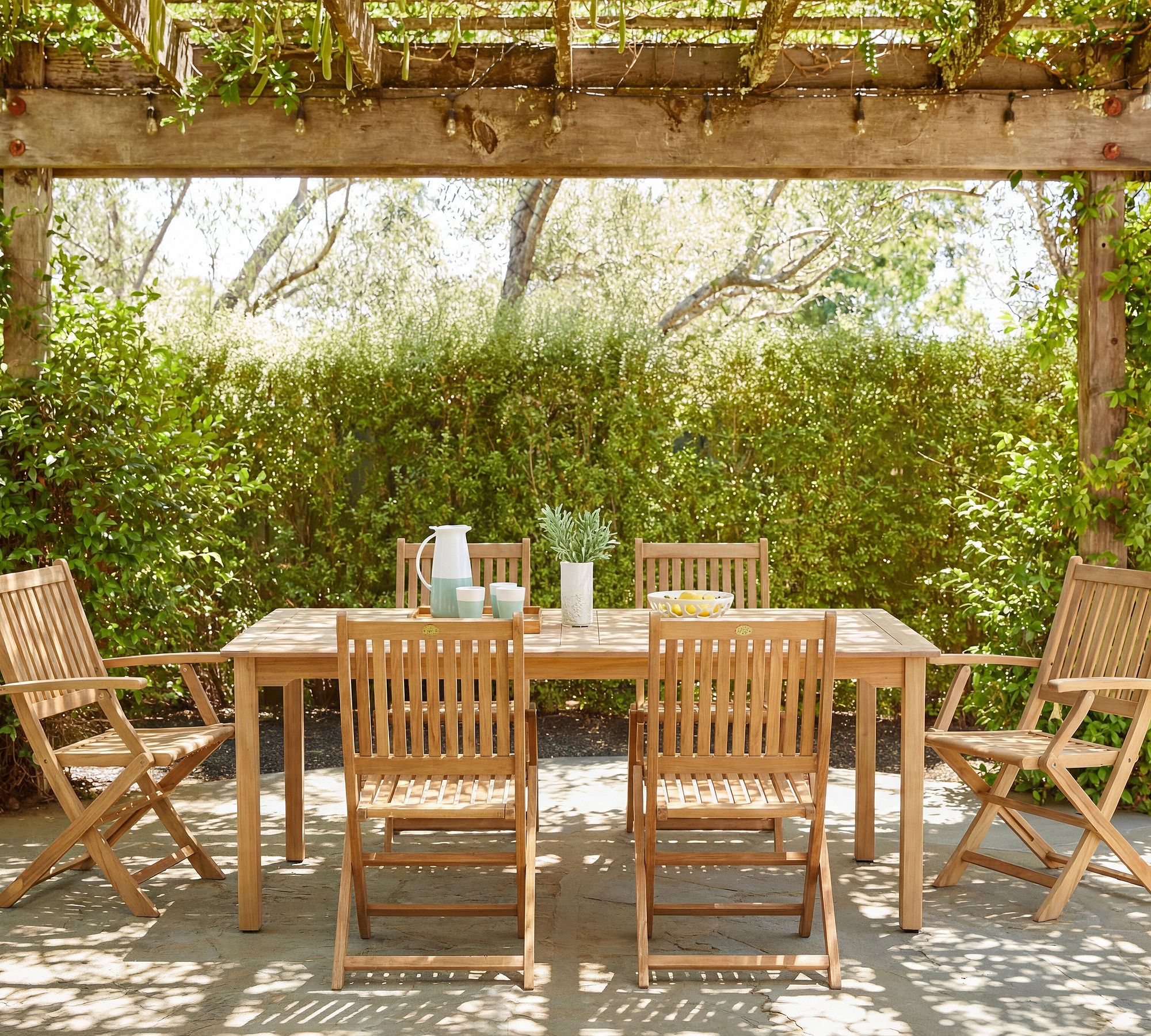 Reyes 7-Piece Teak Rectangular Outdoor Dining Table with Josie Dining Chair Set