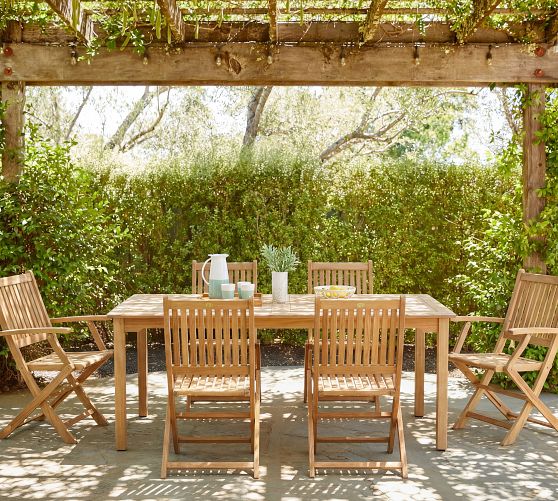 Nassau 9-Piece Teak Oval Outdoor Table & Placid Teak Dining