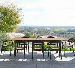 Santa Ana Eucalyptus Rectangular Extendable Outdoor Dining Table Set