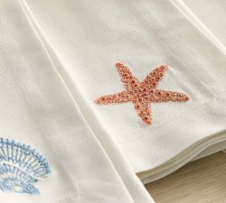Enchanted Sea Embroidered Icon Cotton Napkins - Mixed Set of 4
