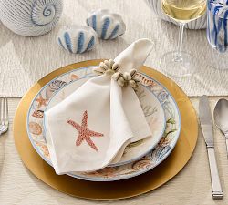 Enchanted Sea Embroidered Icon Cotton Napkins - Mixed Set of 4