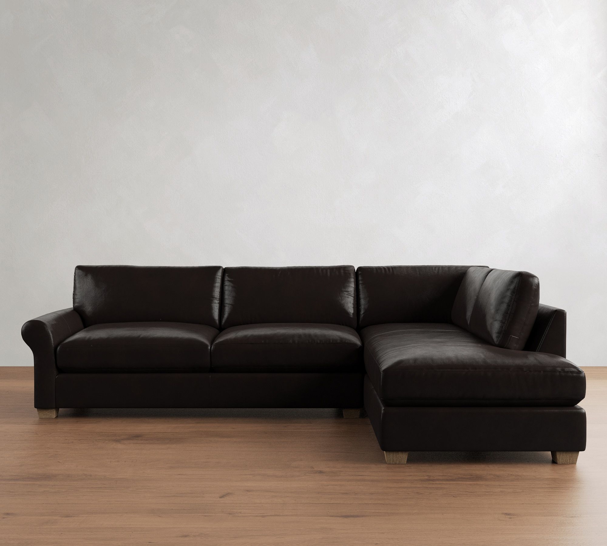 PB Comfort Modern Roll Arm Leather Return Bumper Sectional (124") - thumbnail 6