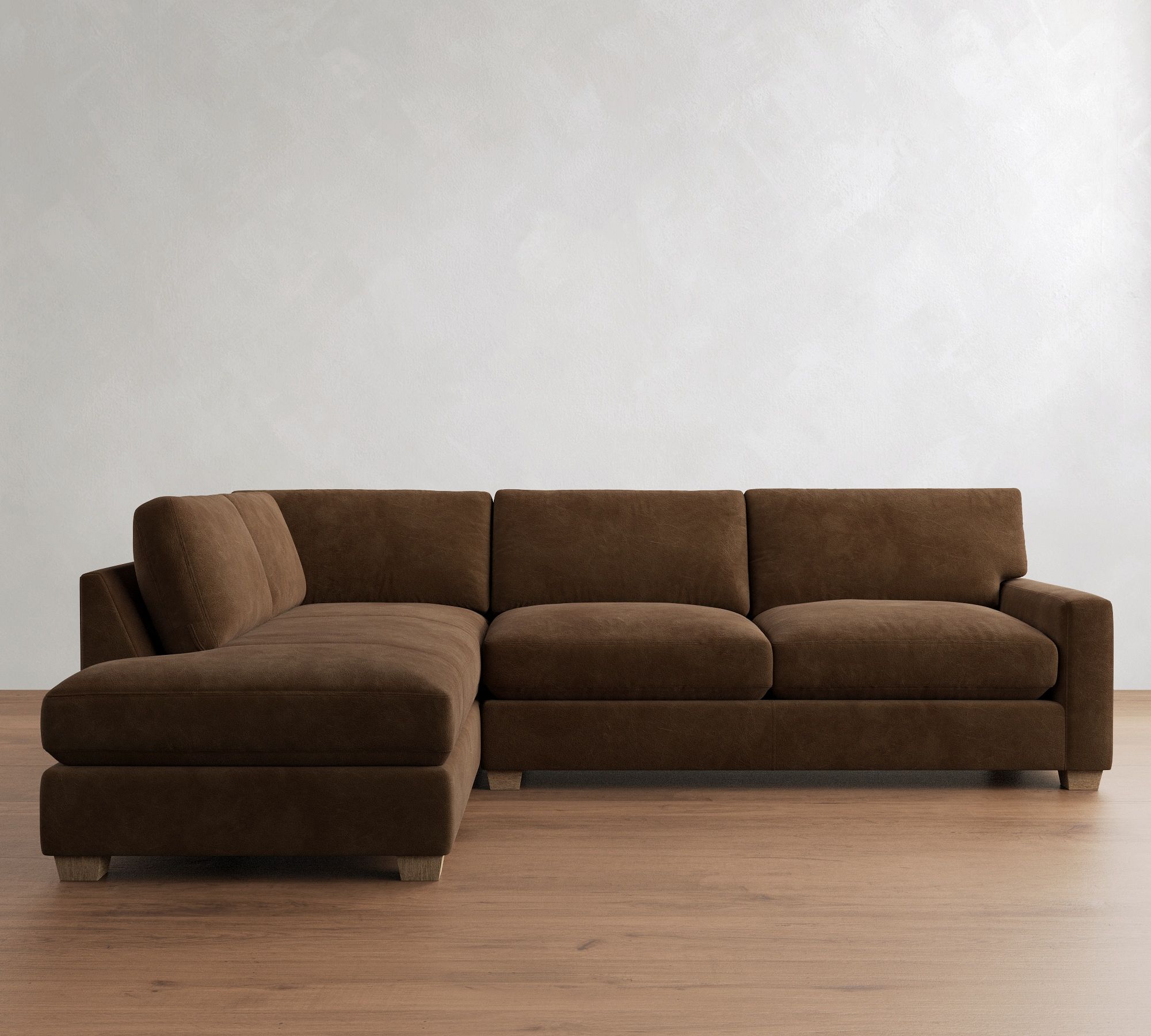 PB Comfort Modern Square Arm Leather Return Bumper Sectional (121") - thumbnail 2
