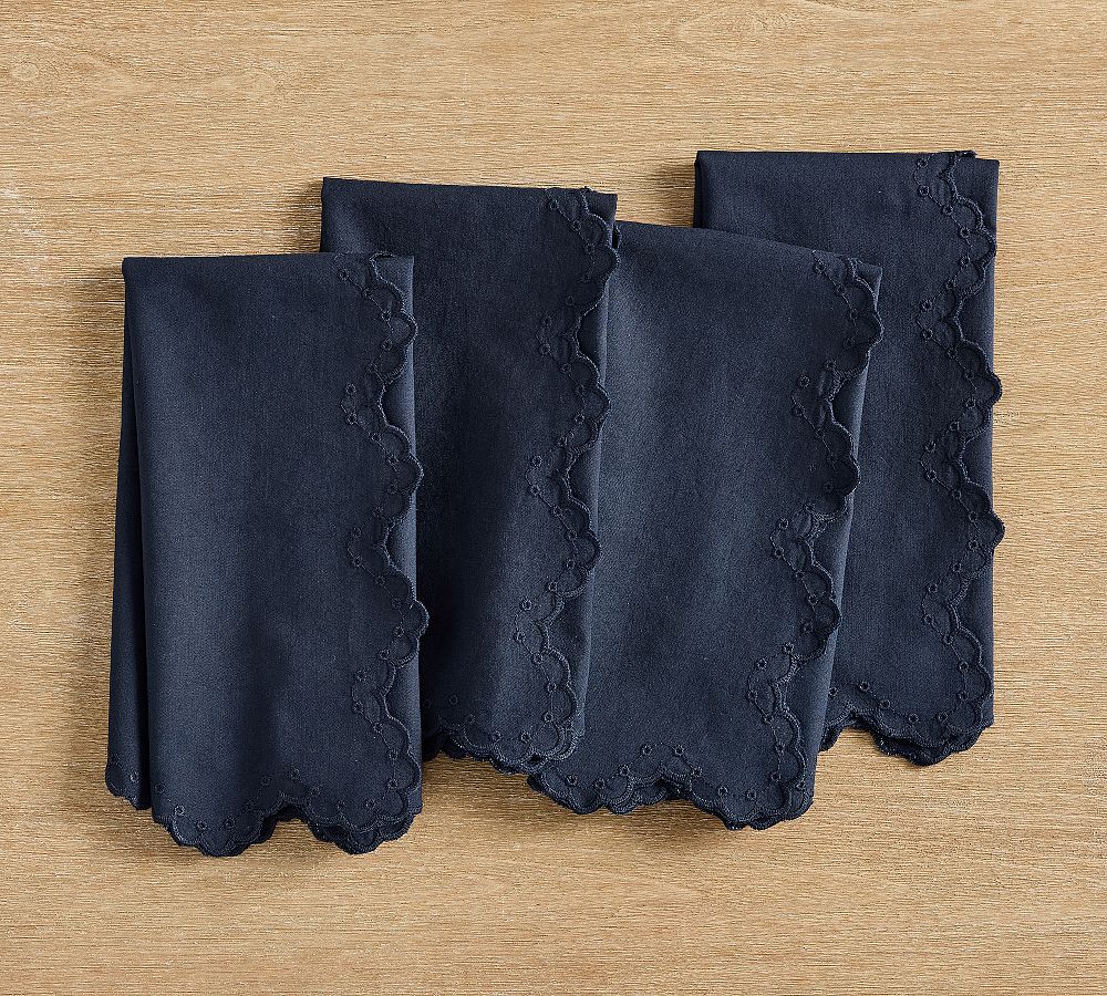 Eyelet Border Cotton Napkins - Set of 4 - Set of 4 - Blue