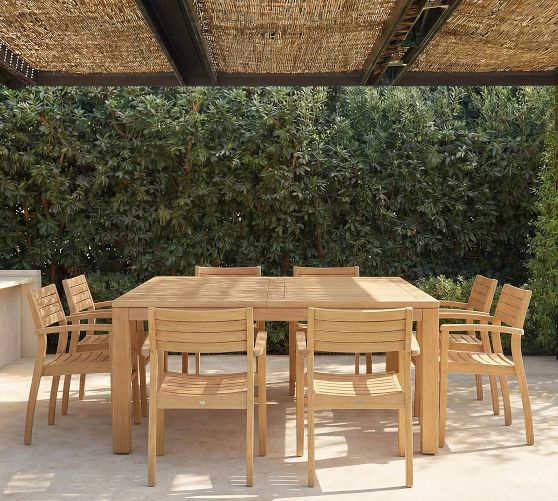 Saldano 9-Piece Teak Square Outdoor Dining Table with Monza