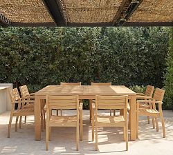 Saldano 9-Piece Teak Square Outdoor Dining Table with Monza Stackable Dining Armchair Set