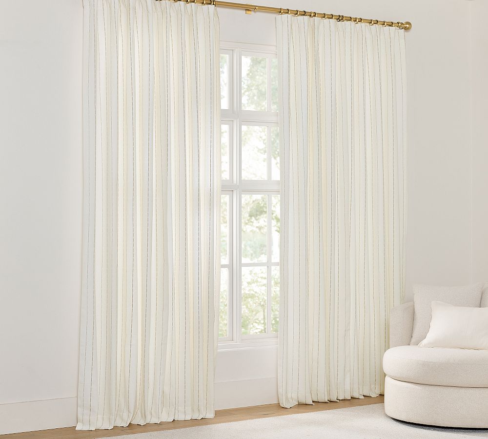 Isle Embroidered Striped Curtain by Pottery Barn
