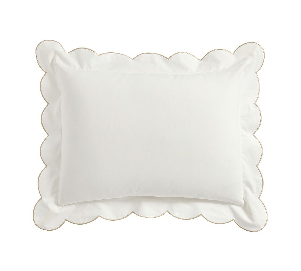 Scalloped Embroidered Sham - White/Flax, Standard