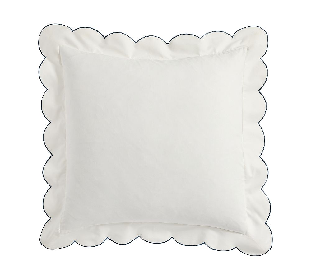 Scalloped Embroidered Sham - White/Chambray, Euro