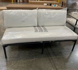 Open Box: Ellis Metal Outdoor Right-Arm Loveseat with High Performance Cushion Cover - White Canvas, Forged Iron