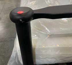 Open Box: Ellis Metal Outdoor Right-Arm Loveseat with High Performance Cushion Cover - White Canvas, Forged Iron