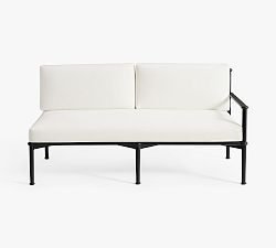 Open Box: Ellis Metal Outdoor Right-Arm Loveseat with High Performance Cushion Cover - White Canvas, Forged Iron