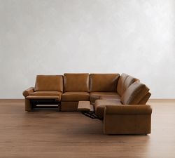 PB Comfort Modern Roll Arm Leather Power Reclining L-Shaped Sectional (123")