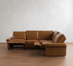 PB Comfort Modern Roll Arm Leather Power Reclining Reversible Wedge Sectional (123")