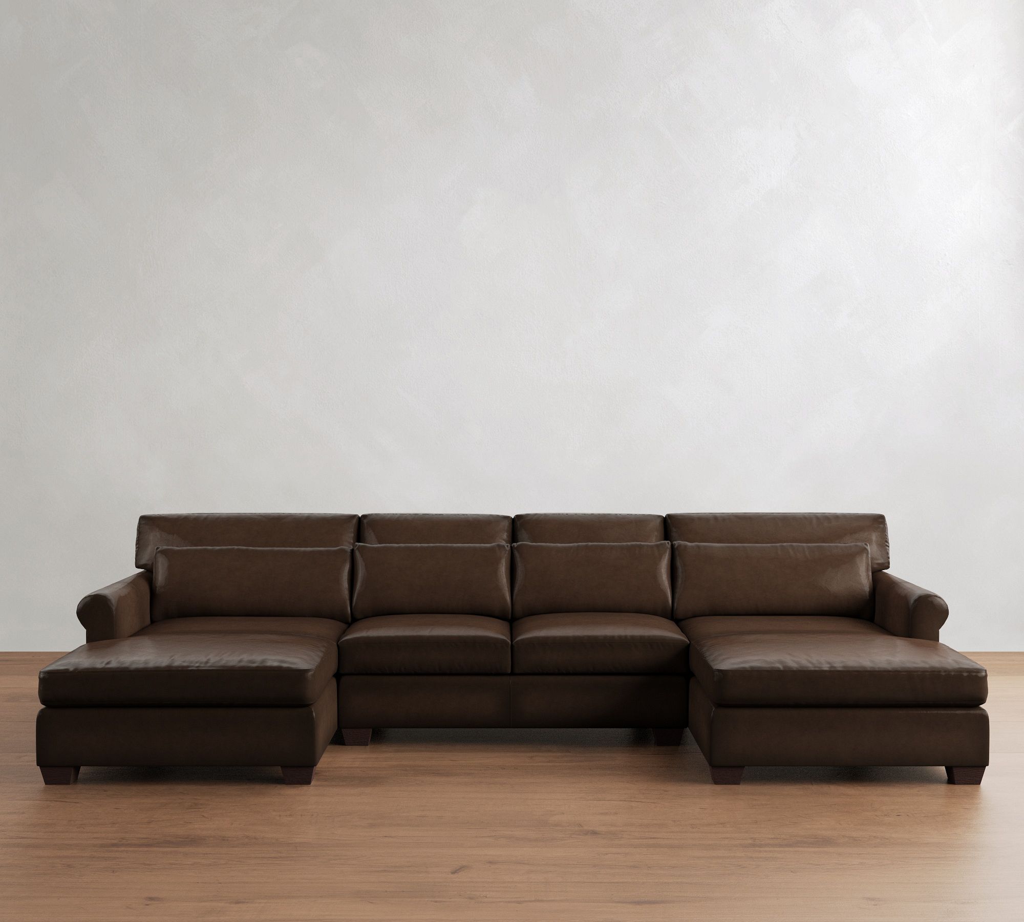 York Roll Arm Deep Seat Leather Double Chaise Sectional (116"-136")