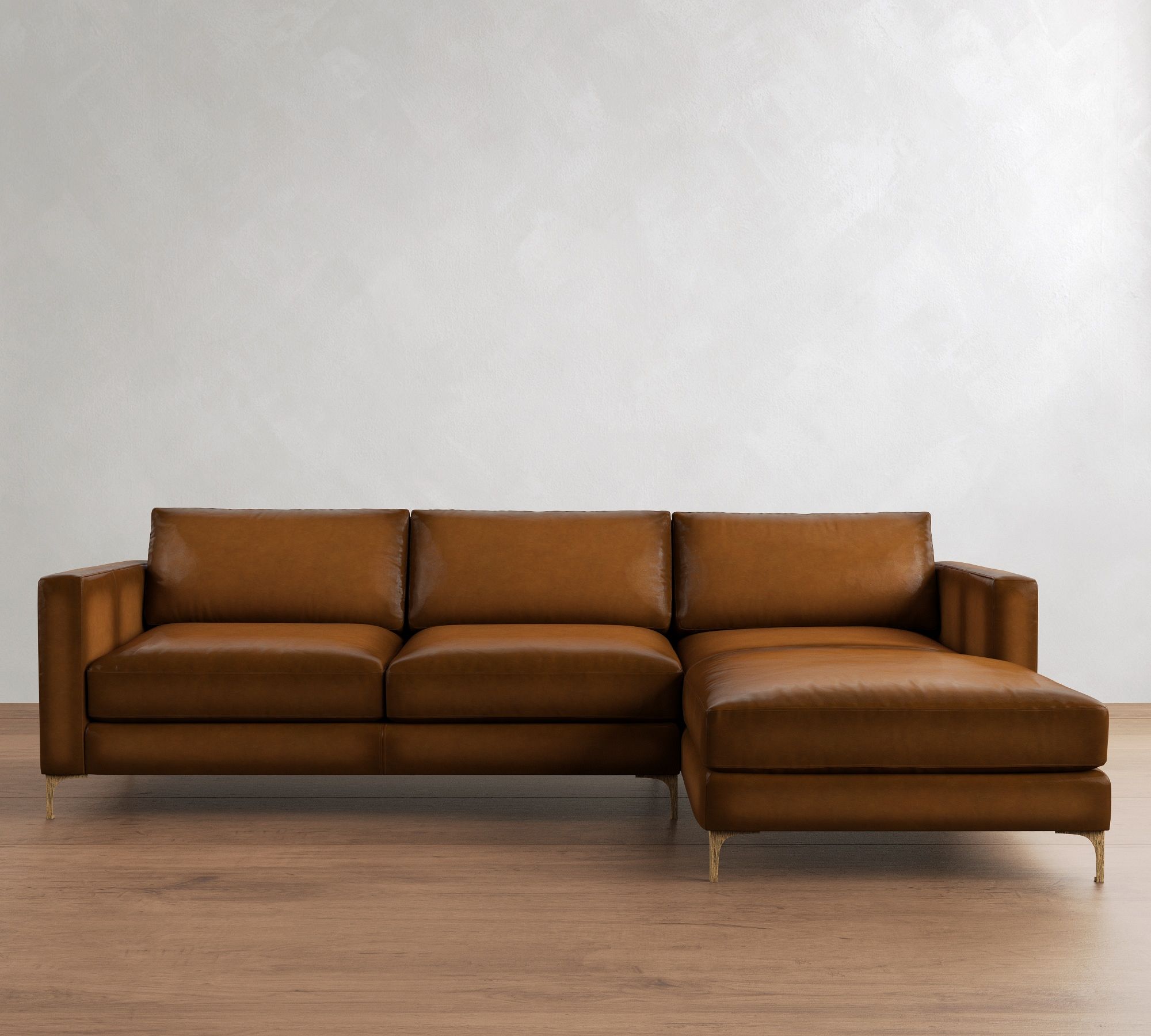 Jake Leather Seadrift Wood Base Chaise Sectional (111"&ndash;121")