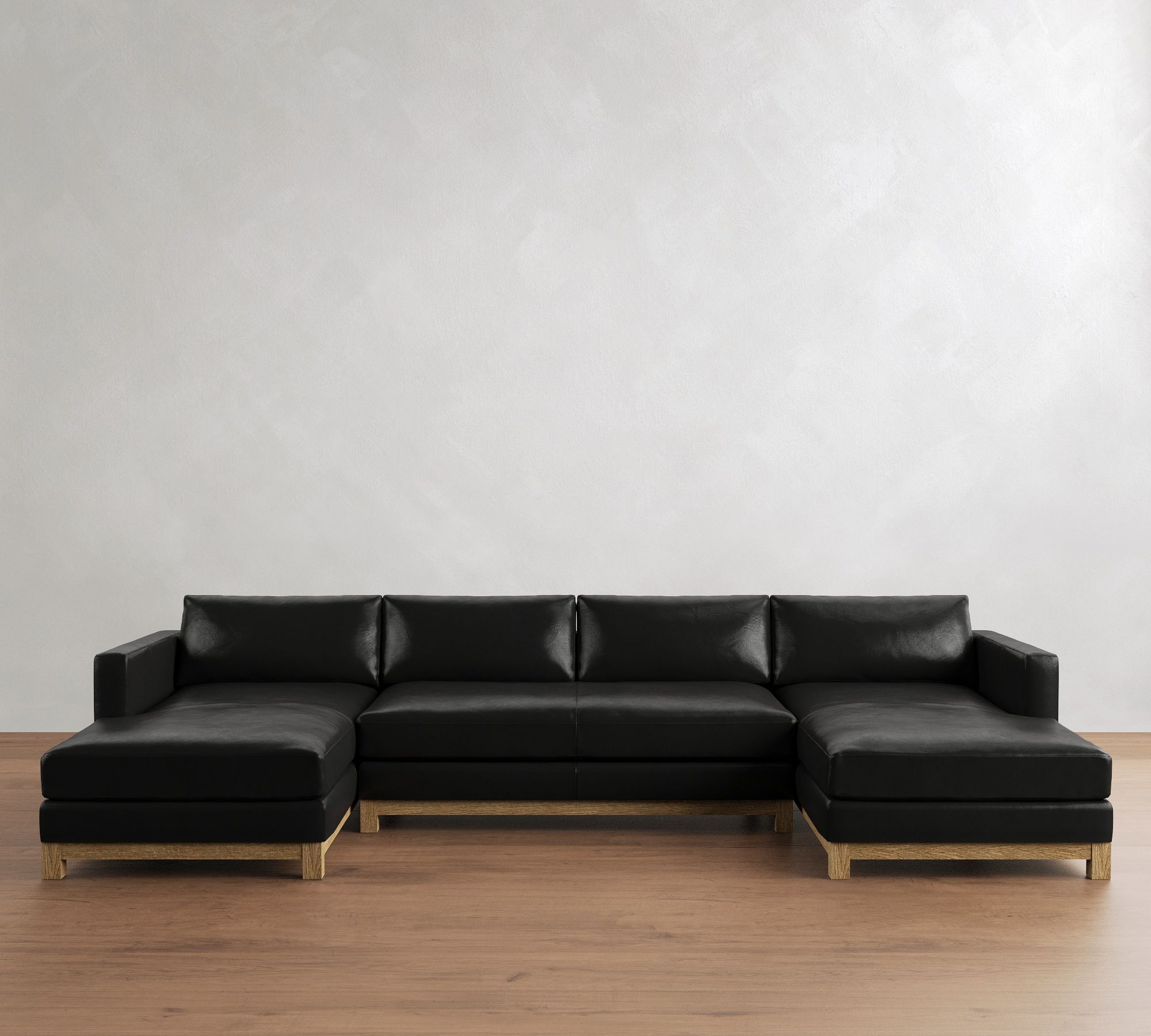 Jake Leather Seadrift Wood Base Double Chaise Sectional (145"&ndash;164") - thumbnail 3
