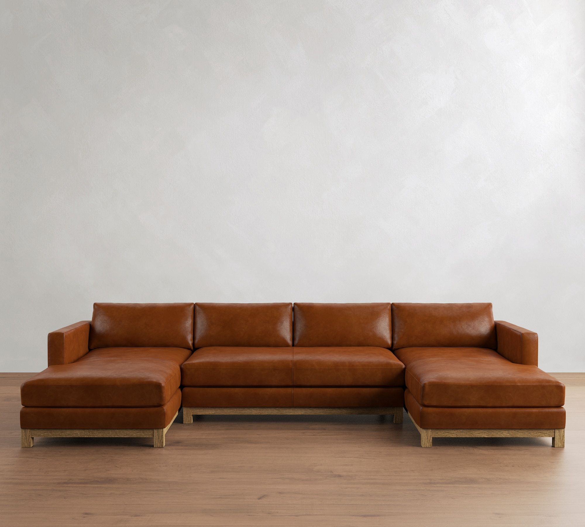 Jake Leather Seadrift Wood Base Double Chaise Sectional (145"&ndash;164") - thumbnail 5